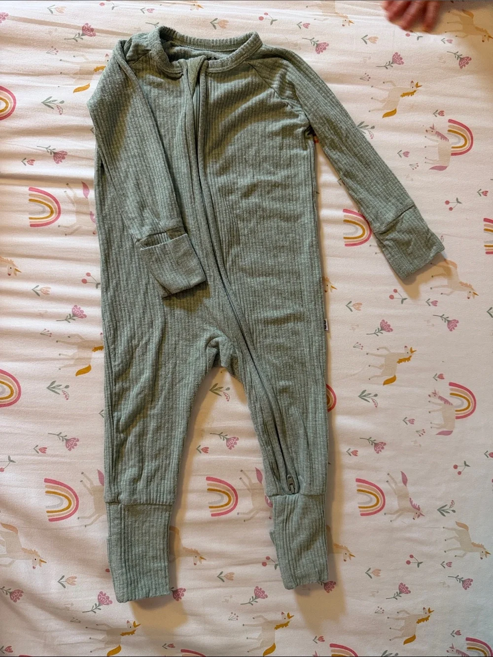 Little Sleepies Soft Ribbed Sage Green Baby Zippy Pajamas